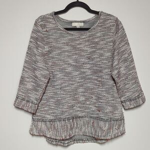 Carolyn Taylor White, blue and merlot Woven Blouse